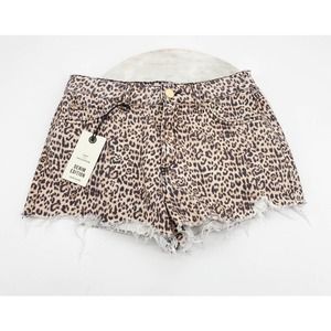 River Island Leopard Animal Denim Cut Off Shorts Hot Pants Size 10 NWT